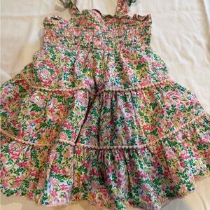 Joie Pink Floral Smocked Sundress with Green Accents